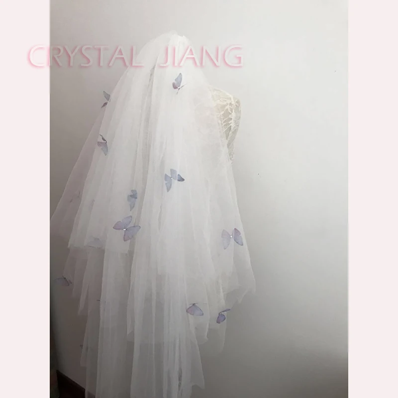 Short Butterfly Bridal Veils Raw Edge 4 Layers Colorfull Wedding Veil 
Short Butterfly Bridal Veils Raw Edge 4 Layers Colorfull Wedding Veil