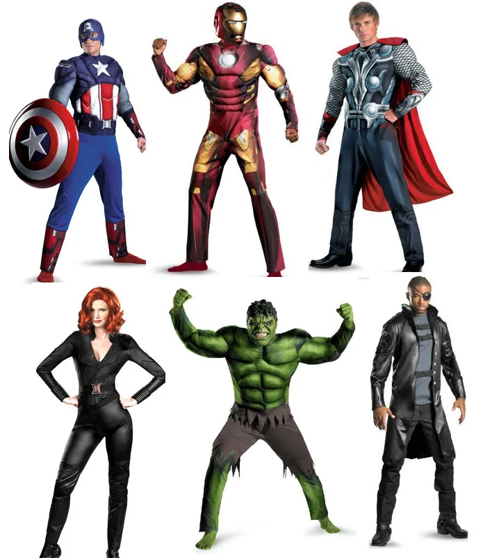 

Free shipping ,Adult Marvel's The Avengers iron man Captain America Hulk Thor Punisher musle Black widow costume