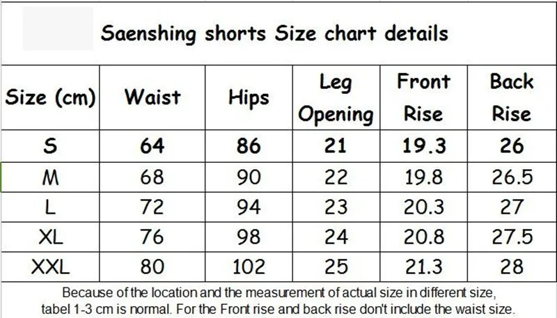 Bike Shorts Size Chart