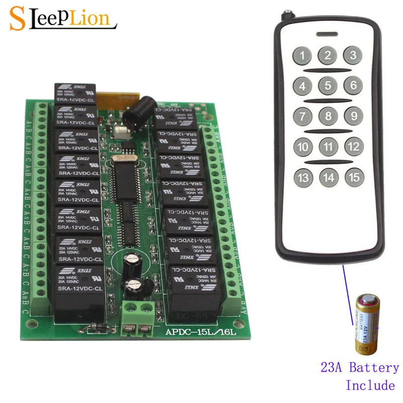 Sleeplion 12V 15CH Remote Switch Relay 12V 10A Relay Module 15 Channel 315MHz/433MHz Remote Control Transmitter Receiver
Sleeplion 12V 15CH Remote Switch Relay 12V 10A Relay Module 15 Channel 315MHz/433MHz Remote Control Transmitter Receiver