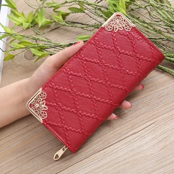 Long Wallet Women Purses Fashion Designer Hollow Embossed Lingge Wallet Lady Sweet Clutch Wallet Multi-card Purse Portefeuille
