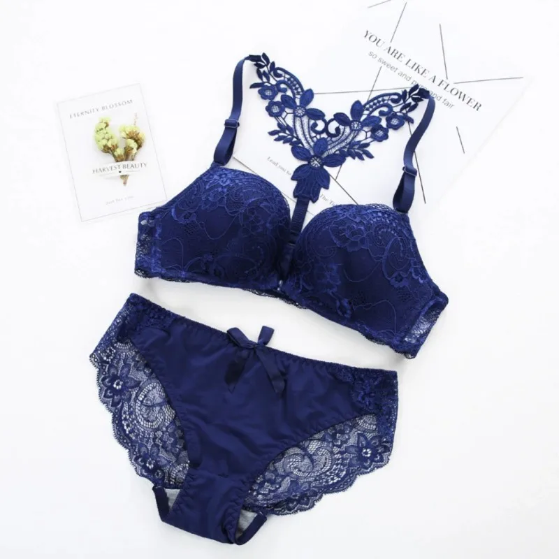 

Sexy Front Closure Smooth Bras Charming Lace Racer Back Racerback Push Up Women Bras Set Underwear intimates For B Cup