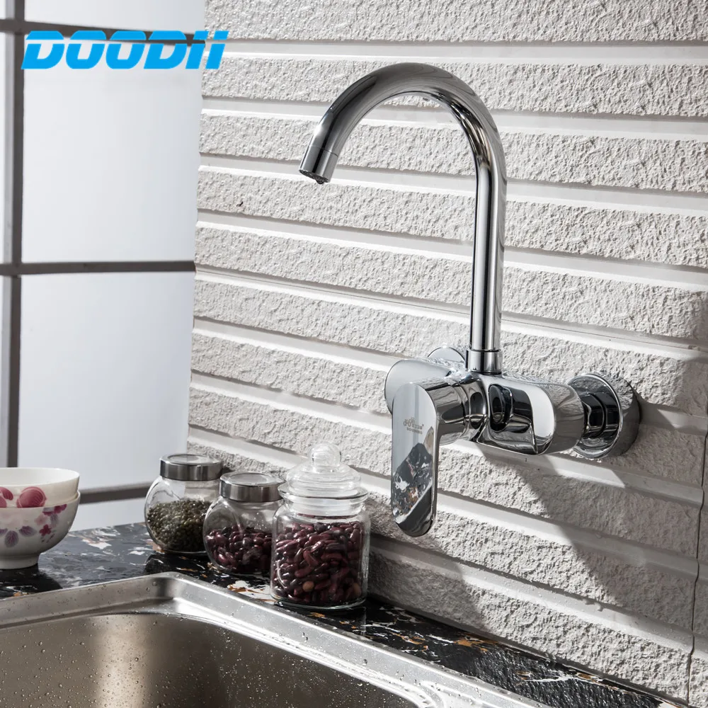 Doodii High-quality Wall Mounted Double Holes Kitchen Faucet Single Handle Chrome Kitchen Mixer Taps Dual Holes Faucet 
Doodii High-quality Wall Mounted Double Holes Kitchen Faucet Single Handle Chrome Kitchen Mixer Taps Dual Holes Faucet
