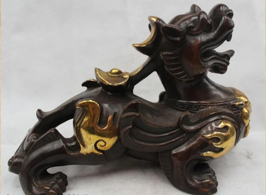 8"Chinese Dynasty Palace Bronze Gild Money drawing Kirin unicorn Statue 
8"Chinese Dynasty Palace Bronze Gild Money drawing Kirin unicorn Statue