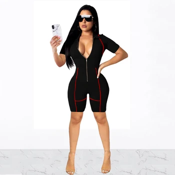 Women Sexy Zipper Turn-Down Collar Short Sleeve Slim Jumpsuits Striped Patchwork Bodycon Rompers Summer Female Solid Playsuits
Women Sexy Zipper Turn-Down Collar Short Sleeve Slim Jumpsuits Striped Patchwork Bodycon Rompers Summer Female Solid Playsuits