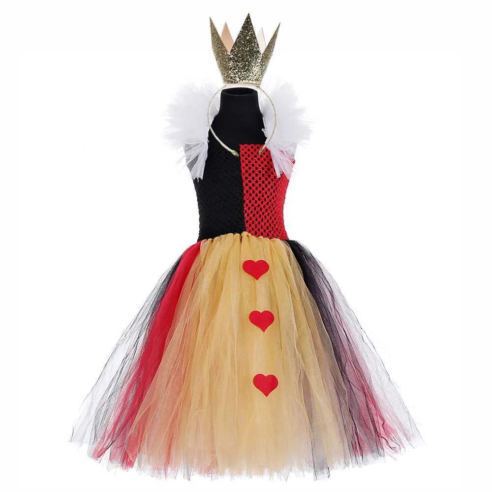 Kids Queen of Hearts Fancy Dress Costume Alice in Wonderland Girls Dresses Age 10 Vampirina Costume Halloween Cosplay Tutu Dress (5)
