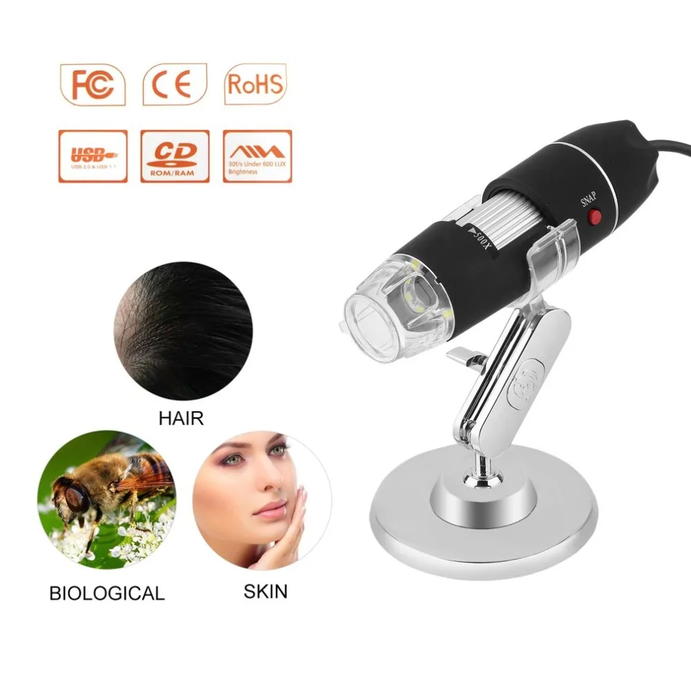 

Black Practical Electronics 5MP USB 8 LED Digital Camera Microscope Endoscope Magnifier 50X~500X Magnification Measure