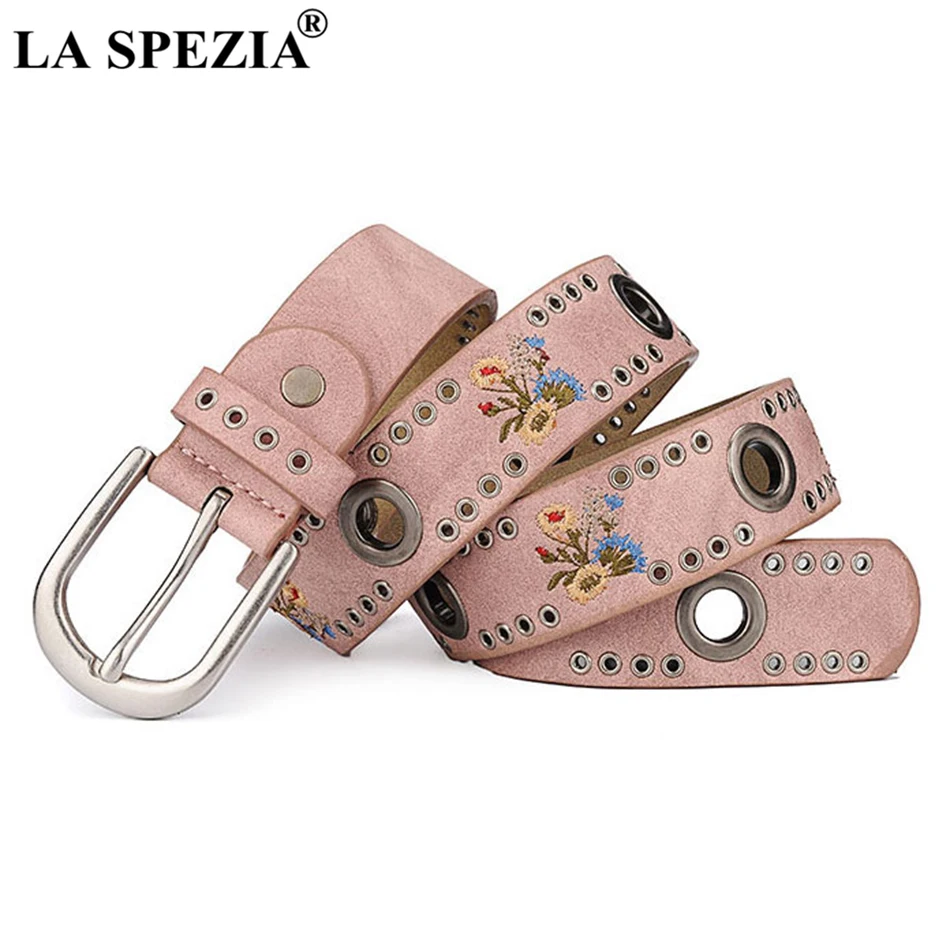 LA SPEZIA Women Fashion Embroidery Belt Rivet Pin Buckle Leather Belts For Jeans Female Pink Pu Leather Ladies Brand Belt 110cm
LA SPEZIA Women Fashion Embroidery Belt Rivet Pin Buckle Leather Belts For Jeans Female Pink Pu Leather Ladies Brand Belt 110cm