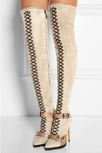 2017 Beige Black Suede Ostrich Leather Over The Knee Boots For Women Lace-up Buckle Rubber Sole Fashion Long Boots Autumn Winter
2017 Beige Black Suede Ostrich Leather Over The Knee Boots For Women Lace-up Buckle Rubber Sole Fashion Long Boots Autumn Winter