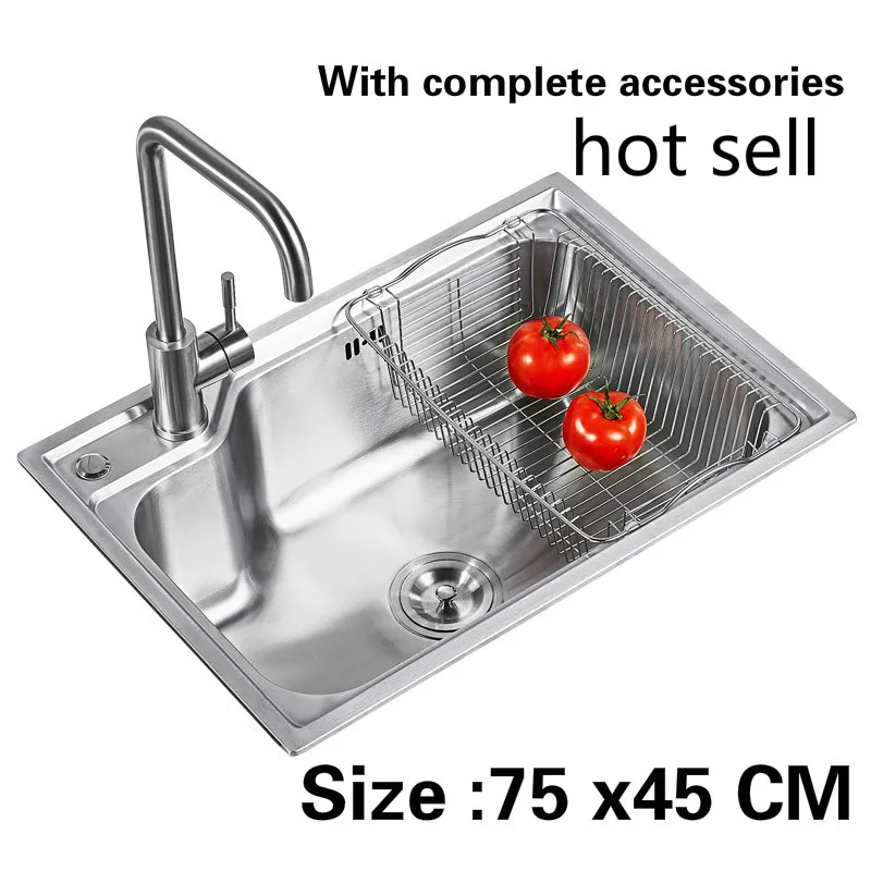 

Free shipping Hot sell food grade 304 stainless steel kitchen sink 0.8mm ordinary single slot On the left Right 75 x45 CM