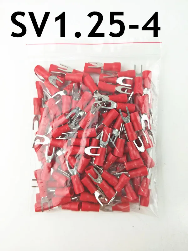 100PCS SV1.25-4 Red Furcate Fork Spade 22~16AWG Wire Crimp pressed terminals Cable Wire Connector
100PCS SV1.25-4 Red Furcate Fork Spade 22~16AWG Wire Crimp pressed terminals Cable Wire Connector