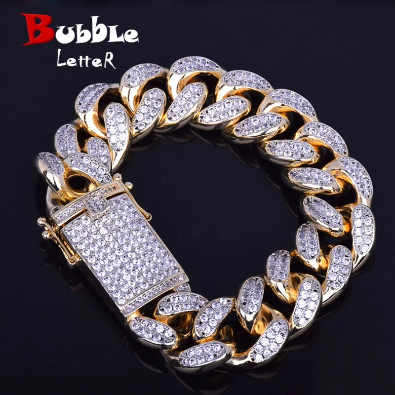 

20mm Men's Chunky Iced Zircon Miami Cuban Link Bracelet Bling Hip hop Jewelry Gold Silver AAA CZ Cuban Chain Bracelet 20cm