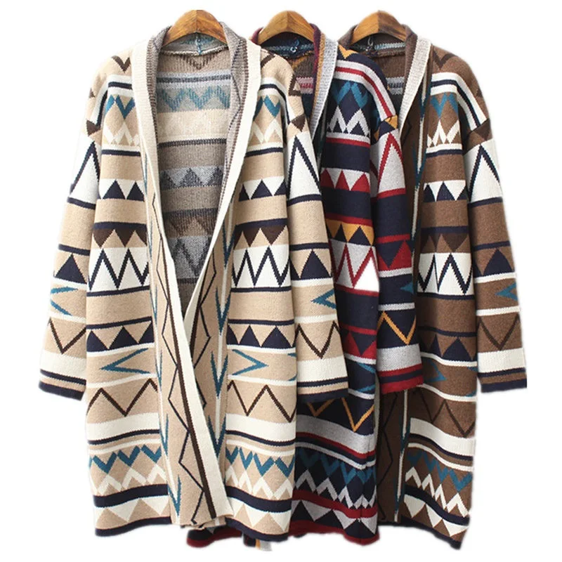 Women Winter Robe Sweater Bohemian Ethnic Print Chic Cardigan Loose Knitted Coat Female Street Knitting Cardigan Sweaters
Women Winter Robe Sweater Bohemian Ethnic Print Chic Cardigan Loose Knitted Coat Female Street Knitting Cardigan Sweaters