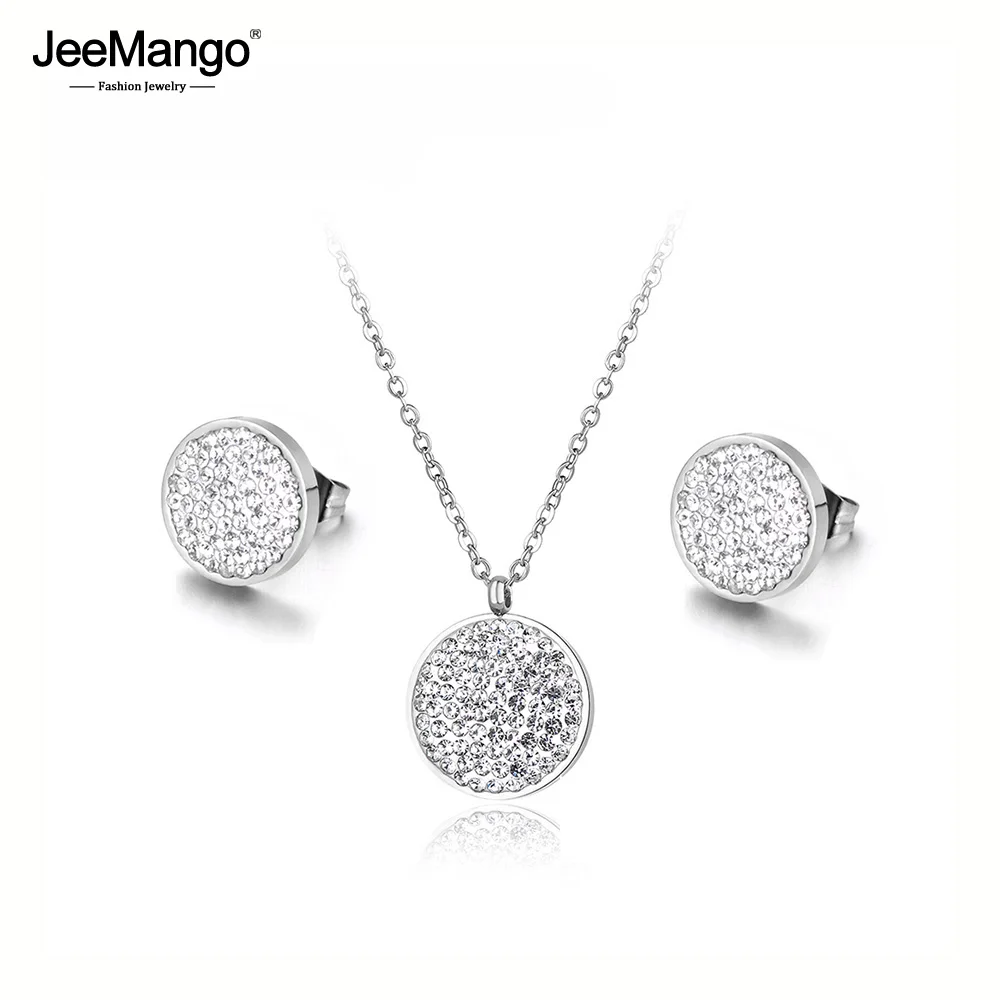 JeeMango Trendy Stainless Steel Wedding Necklace Earrings Jewelry Classic Pave Setting CZ Crystal Circle Sets For Women JSE016
JeeMango Trendy Stainless Steel Wedding Necklace Earrings Jewelry Classic Pave Setting CZ Crystal Circle Sets For Women JSE016