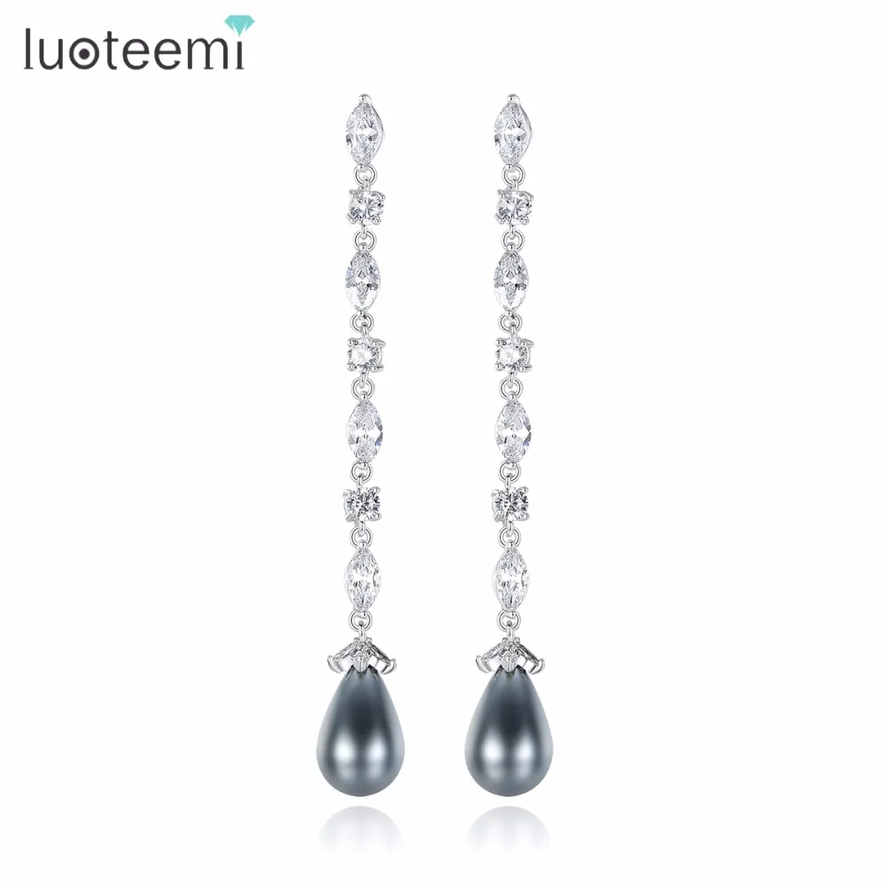 LUOTEEMI Bride Long AAA Clear Marquise and Brilliant Cubic Zirconia Statement with Gray Waterdrop Pearl Dangle Earring For Women
LUOTEEMI Bride Long AAA Clear Marquise and Brilliant Cubic Zirconia Statement with Gray Waterdrop Pearl Dangle Earring For Women