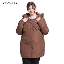 MS VASSA Plus tamaño mujeres abrigos 2019 nuevo Parka chaqueta de invierno las mujeres giro-abajo collar de Parkas con capucha abrigo de piel de gran tamaño(China)