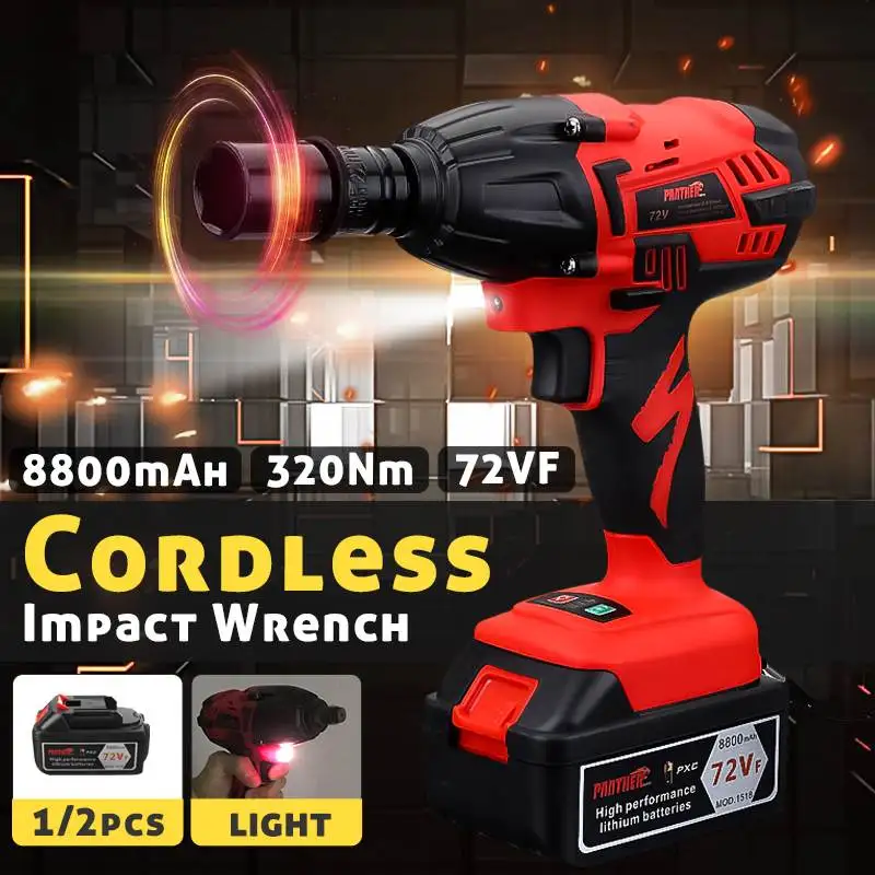 72VF 8800mAh 320Nm Li-ion Electric Wrench 320Nm High Torque Impact Wrench Cordless 1/2 Batteries 1 Charger
72VF 8800mAh 320Nm Li-ion Electric Wrench 320Nm High Torque Impact Wrench Cordless 1/2 Batteries 1 Charger
