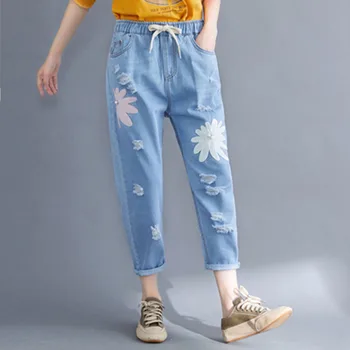 Summer Denim Pants Women Plus Size 3XL 4XL Boyfriend Mom Pants Elastic Waist Embroidery Hole Jeans For Women Harem Pants A430
Summer Denim Pants Women Plus Size 3XL 4XL Boyfriend Mom Pants Elastic Waist Embroidery Hole Jeans For Women Harem Pants A430