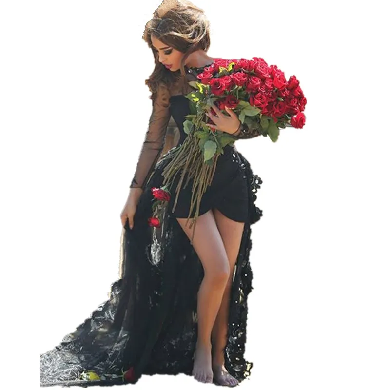Sexy Short Front Long Back Lace and Tulle Black Hi Low Prom Dress with Crystals and Lace Appliques Homecoming Dress Party Dress
Sexy Short Front Long Back Lace and Tulle Black Hi Low Prom Dress with Crystals and Lace Appliques Homecoming Dress Party Dress