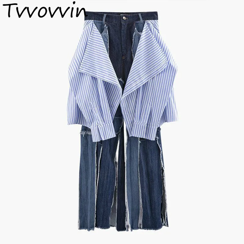 TVVOVVIN Jeans Stripe Spliced Denim Pants Irregular Wide Leg Jeans Women High Waisted Denim Jeans Womens Denim Trousers V147
TVVOVVIN Jeans Stripe Spliced Denim Pants Irregular Wide Leg Jeans Women High Waisted Denim Jeans Womens Denim Trousers V147