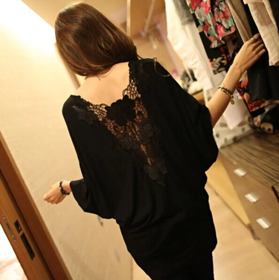 Women New Fashion Batwing Sleeved Ladies Explosion Back Halter Lace Loose Black Dress
Women New Fashion Batwing Sleeved Ladies Explosion Back Halter Lace Loose Black Dress
