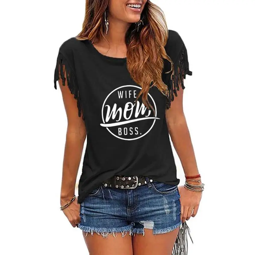 New Arrival Tassel T-Shirt For Women WIFE MOM BOSS Letters Print T-Shirt Female Tshirt Women Tops Graphic Tees Women
New Arrival Tassel T-Shirt For Women WIFE MOM BOSS Letters Print T-Shirt Female Tshirt Women Tops Graphic Tees Women