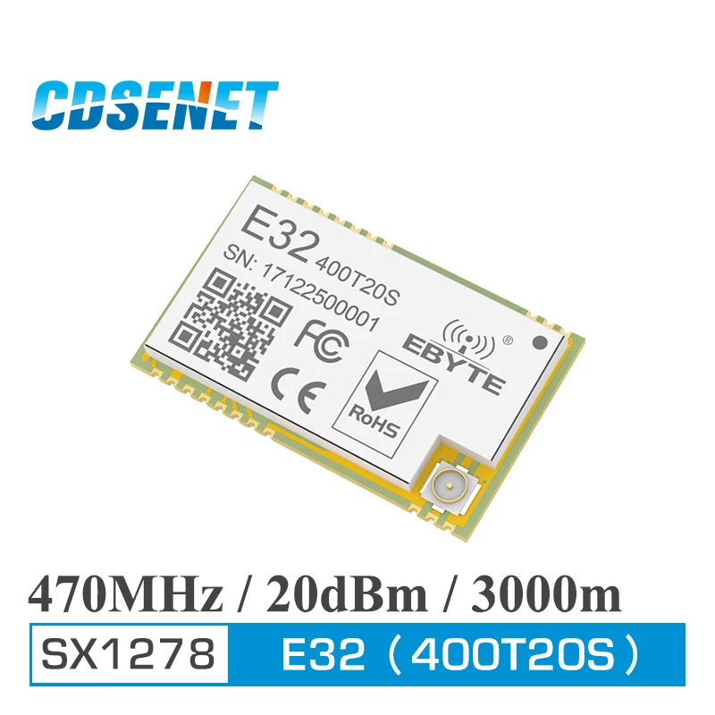 433MHz LoRa SX1278 470MHz 100mW Long Range 3000m rf Module CDSENET E32-400T20S 20dBm iot Transmitter and Receiver IPEX Connector
433MHz LoRa SX1278 470MHz 100mW Long Range 3000m rf Module CDSENET E32-400T20S 20dBm iot Transmitter and Receiver IPEX Connector