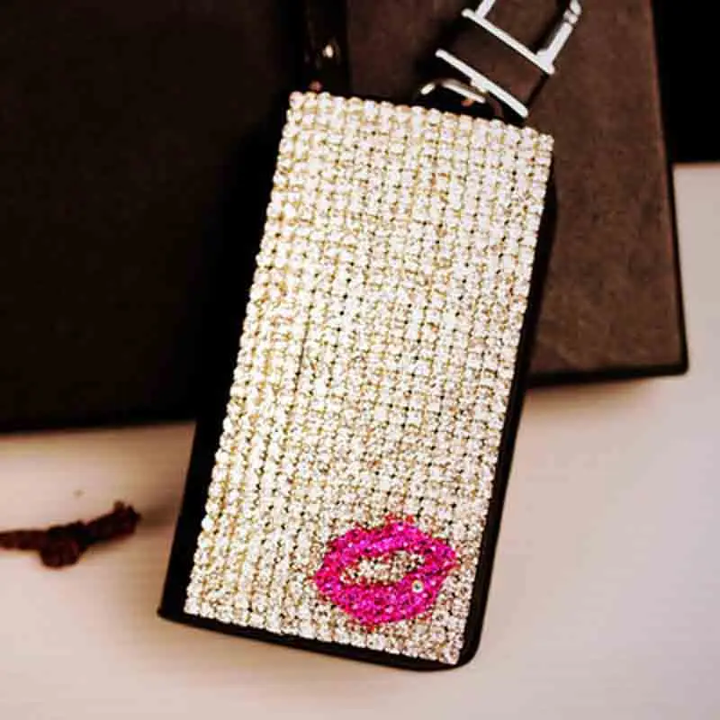 Women Girls Crystal Rhinestone Car Key Holder Cover Genuine Leather Black Auto Key Case Ring Universal Diamond Key Storage Box
Women Girls Crystal Rhinestone Car Key Holder Cover Genuine Leather Black Auto Key Case Ring Universal Diamond Key Storage Box