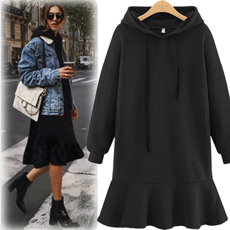 Winter 2019 Women Sweatshirt Dress Autumn Ruffles Thick Fleece Loose Hooded Pullover Long Hoodie Plus Size XL-5XL Long Sleeve
Winter 2019 Women Sweatshirt Dress Autumn Ruffles Thick Fleece Loose Hooded Pullover Long Hoodie Plus Size XL-5XL Long Sleeve