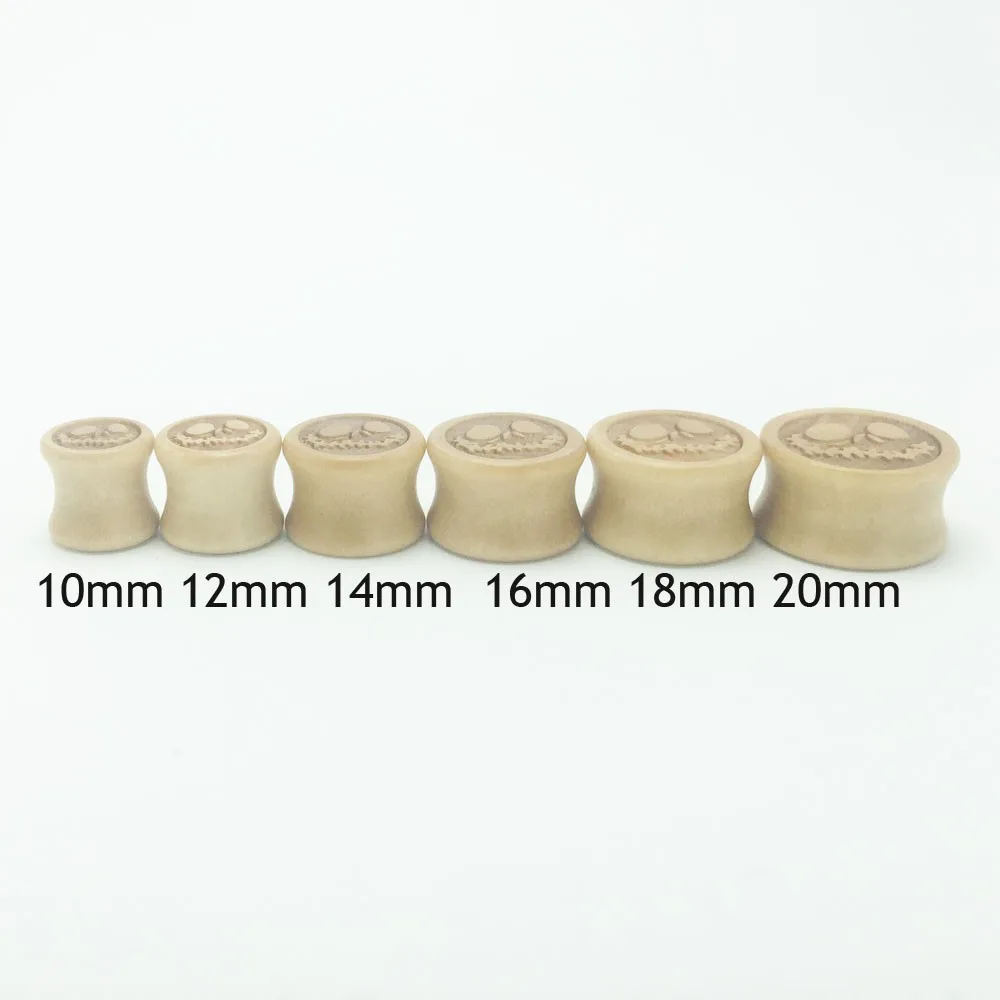 1Pair Fashion Flesh Tunnels Ear Plugs and Tapers Natural Wood Skull Logo Saddle Ear Expanders 10-20mm Anti-allergic Body Jewelry2