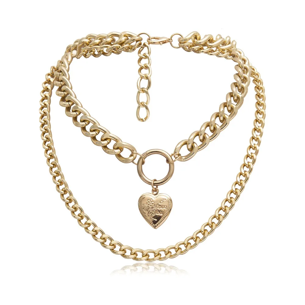 New Multilayer Heart Locket Frame Choker Necklace Thick chain Love You Heavy Metal Pendant For Women Men Punk Hip Hop Jewelry | Украшения и