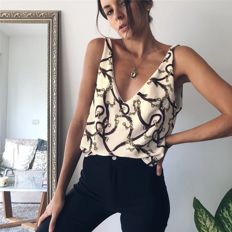 New Fashion Women's V Neck Sleeveless Tank Tops Chain Print Chiffion Vest Ladies Casual Loose Tops Holiday Party Wear Summer
New Fashion Women's V Neck Sleeveless Tank Tops Chain Print Chiffion Vest Ladies Casual Loose Tops Holiday Party Wear Summer