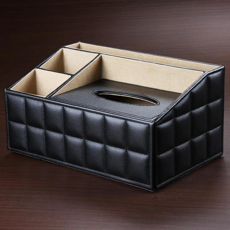 

Multifunctional Desktop PU Leather Remote Control Storage Tissue Box