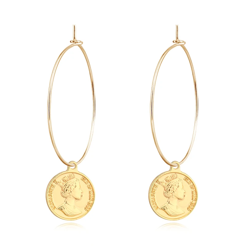 1pair European Personality Gold Coin Pendant Hoop Earrings Fashion Gold Silver Color Dollar Big Circle Earring Jewelry E545-1
1pair European Personality Gold Coin Pendant Hoop Earrings Fashion Gold Silver Color Dollar Big Circle Earring Jewelry E545-1