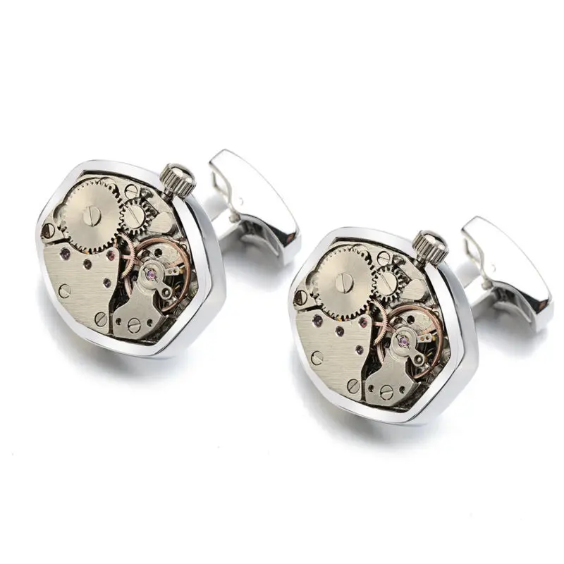 

Hot Watch Movement Cufflinks Non-Functional Stainless Steel Steampunk Gear Watch Mechanism Cuff links for Mens Relojes gemelos