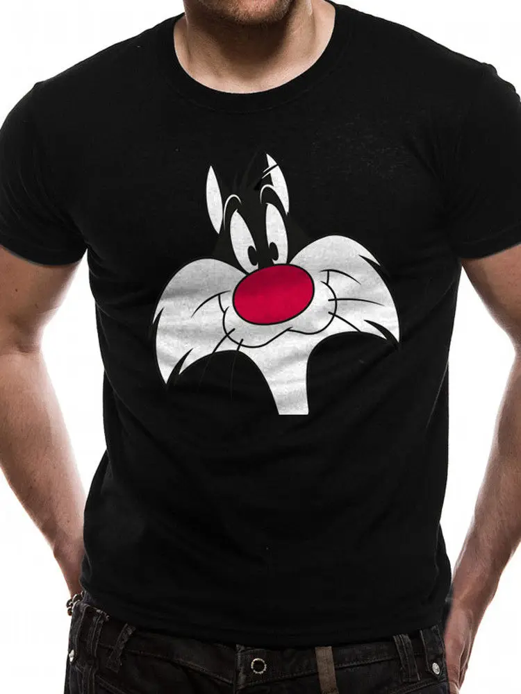 

Sylvester Cat Face Official Looney Tunes Sylvester and Tweety Mens T-shirt Comfortable t shirt Casual Short Sleeve Tee shirt