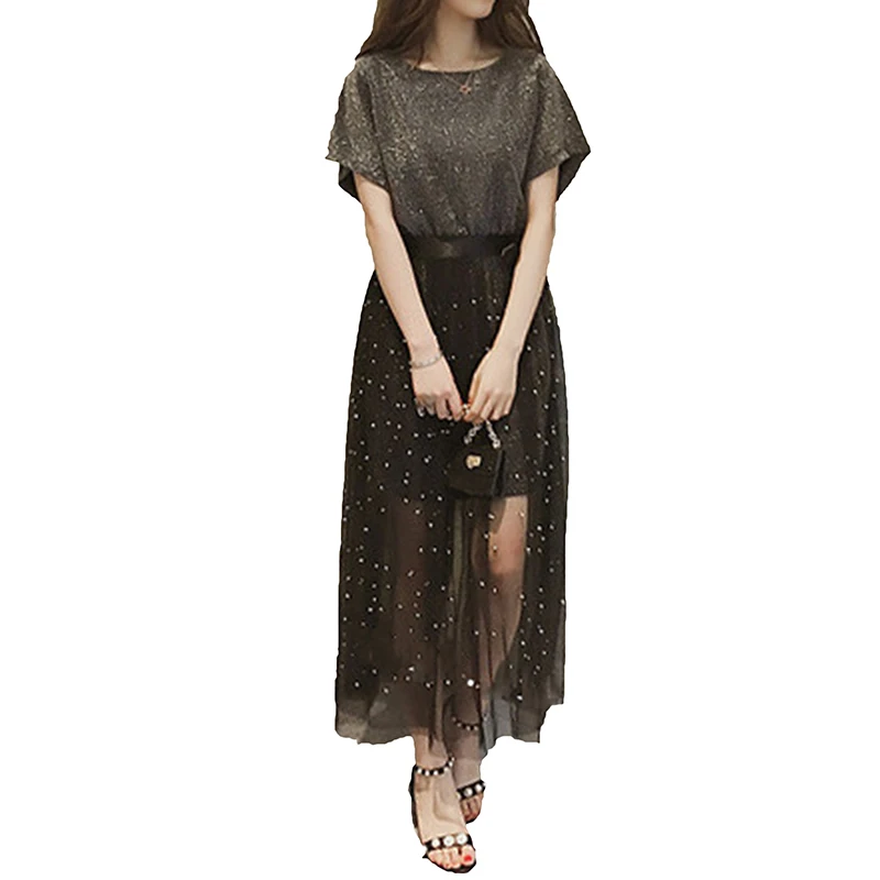 2 Piece Set 2019 Summer Women Bright Silk Long T-shirt Dress +Beading Mesh See Through Skirt Suits Female Fashion Chic Sets J110
2 Piece Set 2019 Summer Women Bright Silk Long T-shirt Dress +Beading Mesh See Through Skirt Suits Female Fashion Chic Sets J110