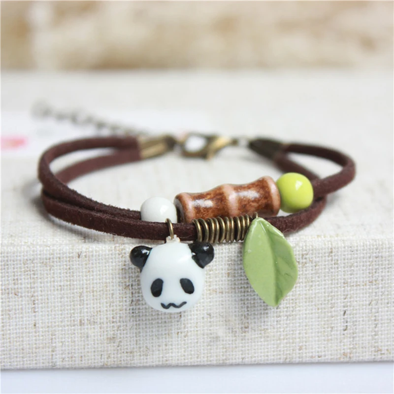 

Miage Mori Girl Handmade China Ceramic Panda Bamboo Rabbit Carrot Dog Bone Pendant Rope Bracelet Women Cute Jewelry Accessories