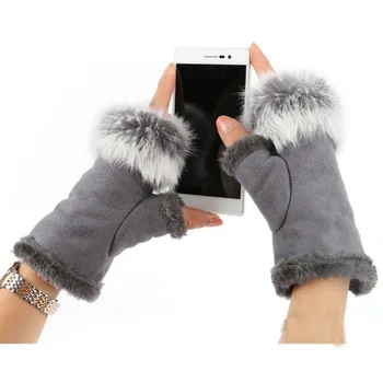 Rabbit Fur Leather Lady Fingerless Suede Mittens Women Winter Warmer Wrist Gloves
Rabbit Fur Leather Lady Fingerless Suede Mittens Women Winter Warmer Wrist Gloves