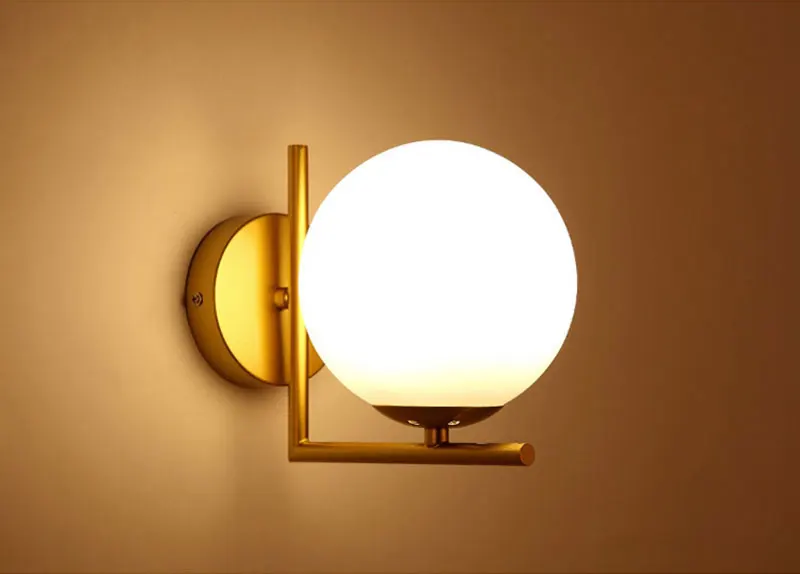 Modern Nordic Glass Ball LED Wall Lamp Sconce Loft Retro Black Gold Wall Light E27 Bedside Lamp For Cafe Bedroom Living Room (5)