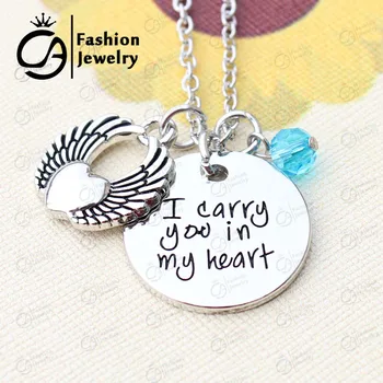 I carry you in my heart miscarriage Loss Memorial Necklace with wing Christmas Gift Jewelry 20Pcs/lot #LN1285
I carry you in my heart miscarriage Loss Memorial Necklace with wing Christmas Gift Jewelry 20Pcs/lot #LN1285