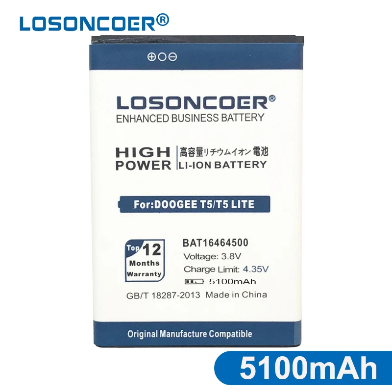 LOSONCOER 5250mAh BAT16464500 Battery For DOOGEE T5 T5 Lite Mobile Phone High Quality Battery
LOSONCOER 5250mAh BAT16464500 Battery For DOOGEE T5 T5 Lite Mobile Phone High Quality Battery