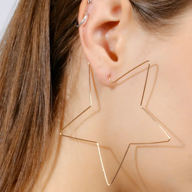 Fashion Gold Silver Big Star Hoop Earrings Statement Jewelry Large Earrings For Women Wedding Party Gift Brincos 2017
Fashion Gold Silver Big Star Hoop Earrings Statement Jewelry Large Earrings For Women Wedding Party Gift Brincos 2017