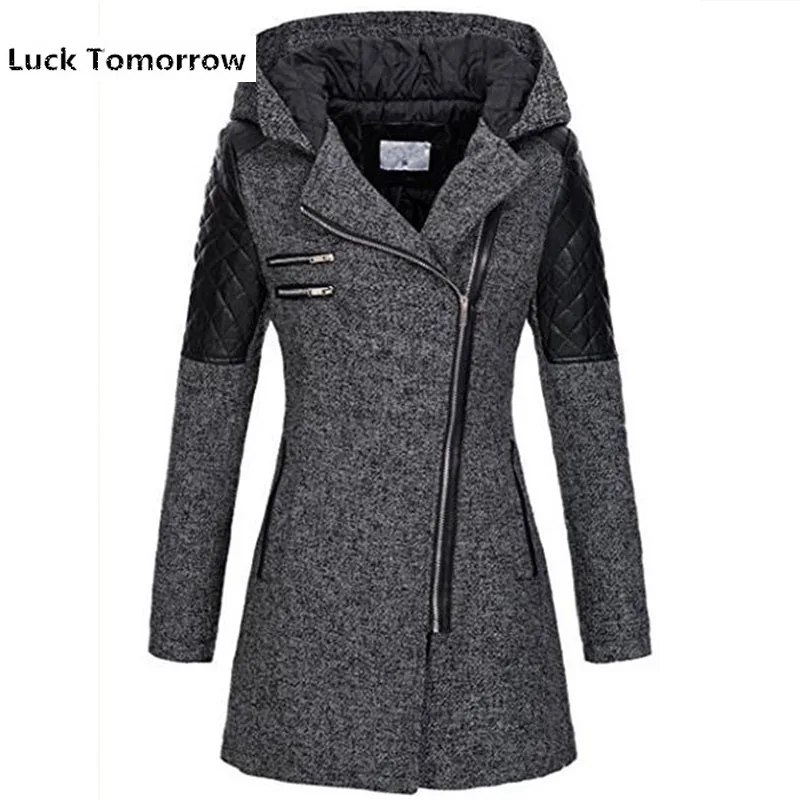 Women Winter Hooded Coat Autumn Zipper Slim Outerwear Spring Fashion Patchwork Black Gray Female Warm Windproof Overcoats
Women Winter Hooded Coat Autumn Zipper Slim Outerwear Spring Fashion Patchwork Black Gray Female Warm Windproof Overcoats