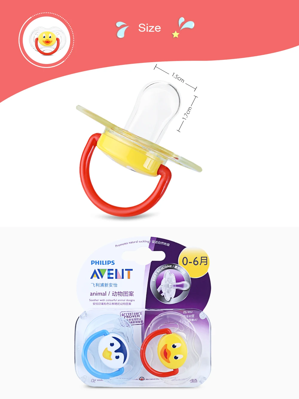 AVENT 2Pcs Silicone Nipple 0-18 Months Dummy Baby Soother Toddler Orthodontic Nipples (3)