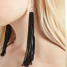 

Bead Earings Women Long Earrings Tassel Statement Dangle Dangling Fringe Black Bohemian Boho Oorbellen Pendientes Flecos Borla