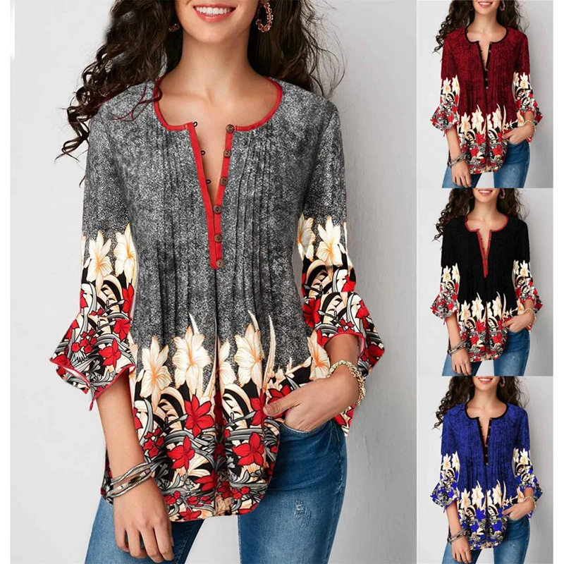 Women Blouse Three Quarter Sleeve Floral Print Causal Loose Tunic Women Blouse Shirts 2019 Fashion Plus Size Women Clothing 5XL
Women Blouse Three Quarter Sleeve Floral Print Causal Loose Tunic Women Blouse Shirts 2019 Fashion Plus Size Women Clothing 5XL