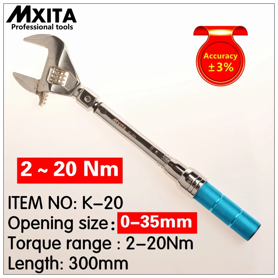 

Mxita OPEN Torque Wrench 2-20Nm accuracy 3% Insert Ended head 0-45mm Adjustable Torque Wrench Interchangeable Hand Spanner