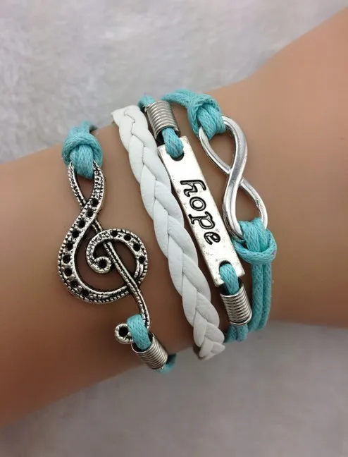 1pc Infinity, Hope and Treble Clef Charm Bracelet in Antique Silver - Music Note - Mint Green Wax Cords 1752 Min order 10$
1pc Infinity, Hope and Treble Clef Charm Bracelet in Antique Silver - Music Note - Mint Green Wax Cords 1752 Min order 10$