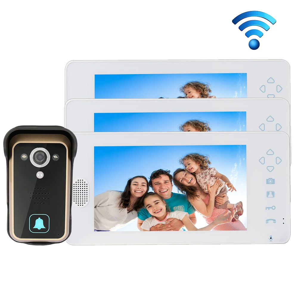 

Free Shipping 2.4GHZ Wireless 7" Touch Color TFT LCD Video Door Phone Intercom 1 Outdoor Bell Camera + 3 White Screens In Stock